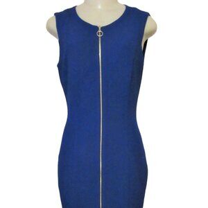 Tahari Royal Blue Front Zip Up Washable Sheath Dress in SZ 6